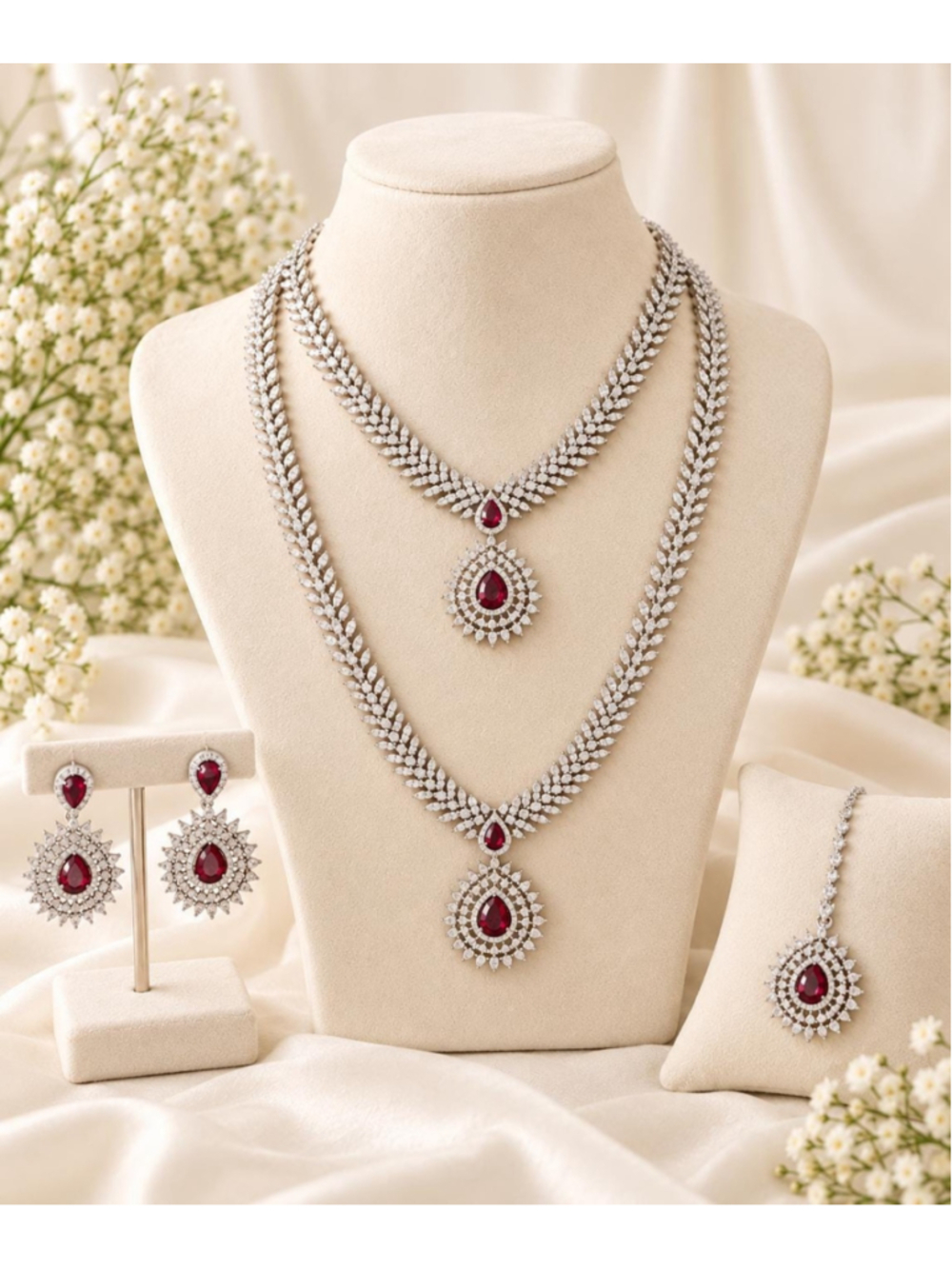 American Diamond Bridal Jewelry Set – Rani Red